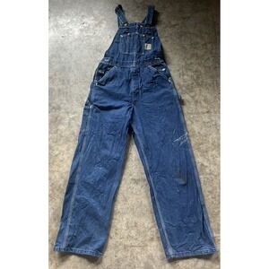 Vintage Carhartt Men's Utility R07 DST Denim Overalls Bibs Workwear Worn 30/30